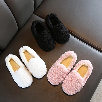 

New Winter Girl Warm Thicken Bean Shoes Plus Velvet Kids Baby Home Warm Children Fur Cotton For 1-6Yrs Casual Shoes New