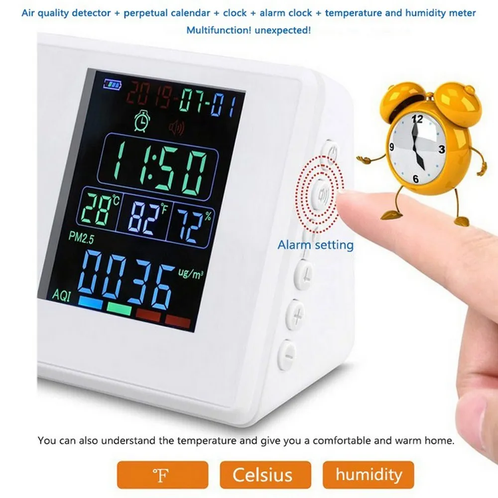 Koop Air Kwaliteit Monitor CO2 Sensor Digitale Formaldehyde Detector HCHO TVOC PM2.5 PM10 Temp Humi AQI Tester Laser Sensor Gas Analyzer