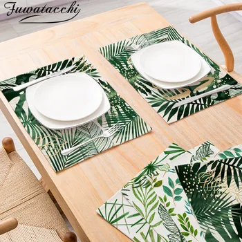

Fuwatacchi Palm Leaf Printed Kitchen Placemats For Dining Table Mats Green Leaves Photo Cup Coaster Home Decor Tableware Napkins