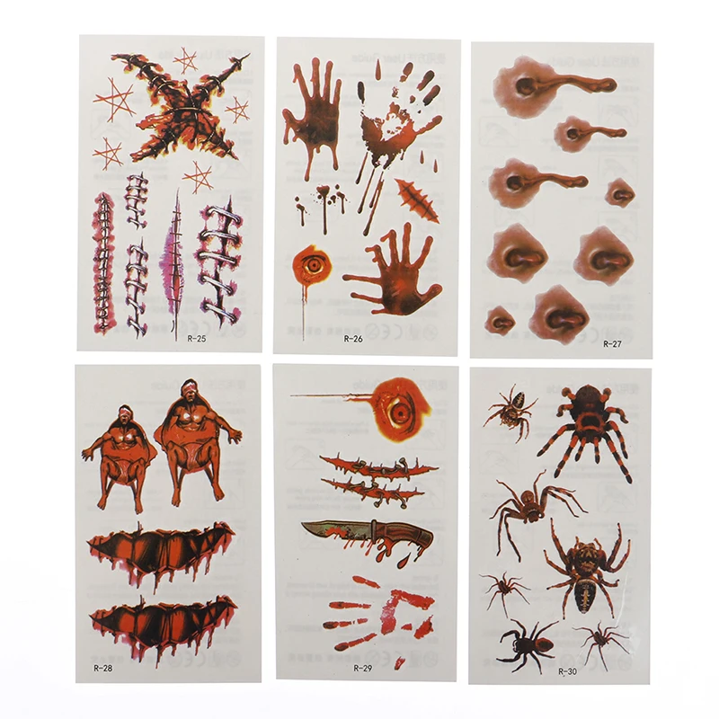 30 Sheets Special Design Halloween Temporary Tattoos Vampire Blood Scar Tattoo Sticker Cosplay New Arrival