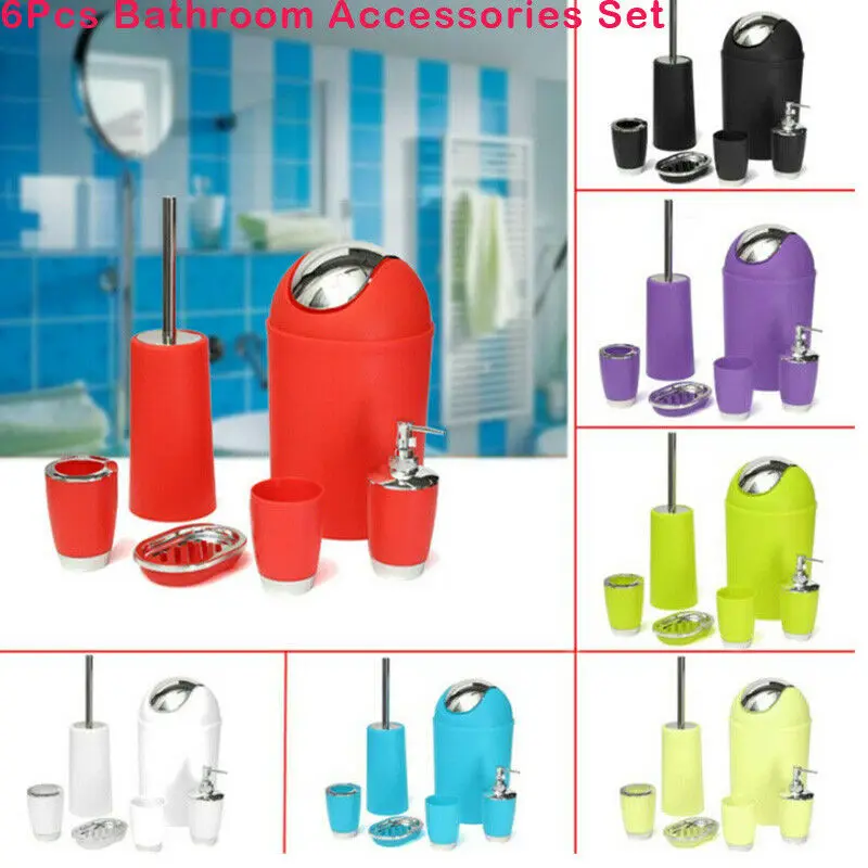US 6pcs/set Plastic Bathroom Suit Bath Accessory Cup Toothbrush Holder Soap Dish 