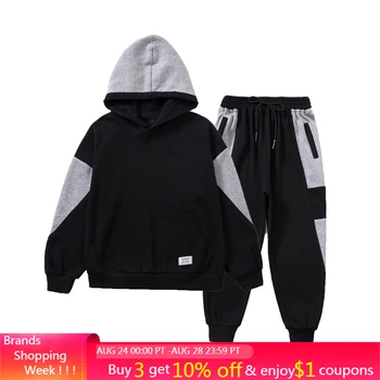 

Menoea 4-16 Years Teenagers Boys Clothing Sets 2020 Children Patchwork Fashion Hooded Outfits 2PCS Splicing Pants Clothes Suits