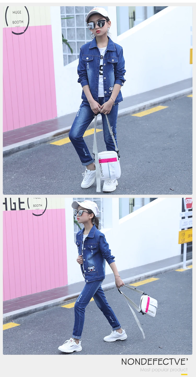 Fashion 2019 New Design High Quality Girls Boutique Denim Clothing 2pcs Kids Clothing Wholesale Girls Wear Denim Jacket Clothes