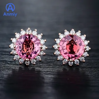 

Anmiy New Fashion Imitation Pink Tourmaline Women's Group Zircon Earrings Accessories