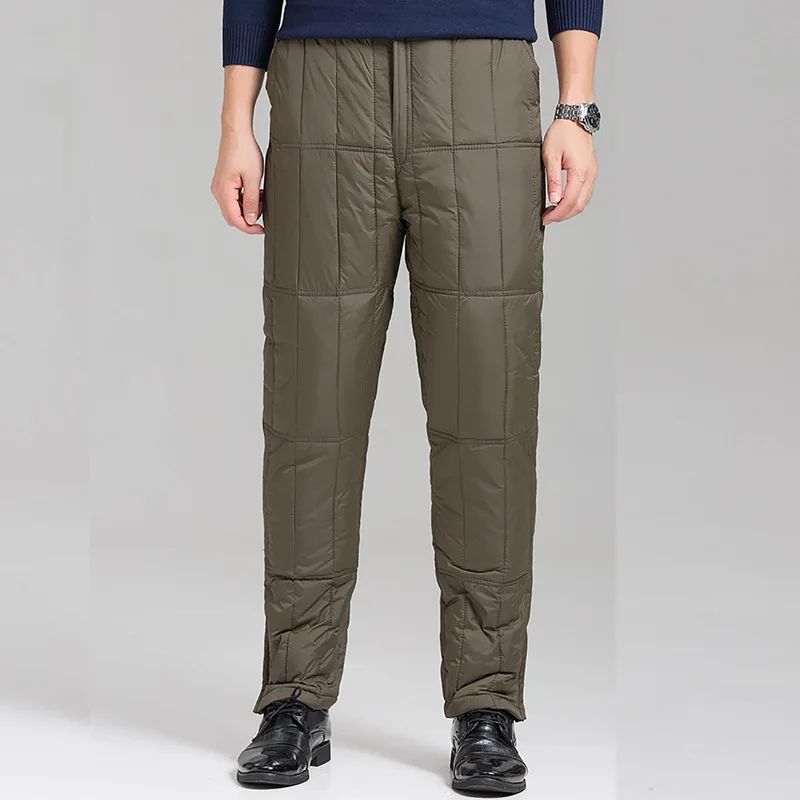 Mens Winter Ultralight White Duck Down Outwear Pants Super Light Windproof Plus Size Warm Trousers Loose Ski Hiking Down Pants - Цвет: Army Green