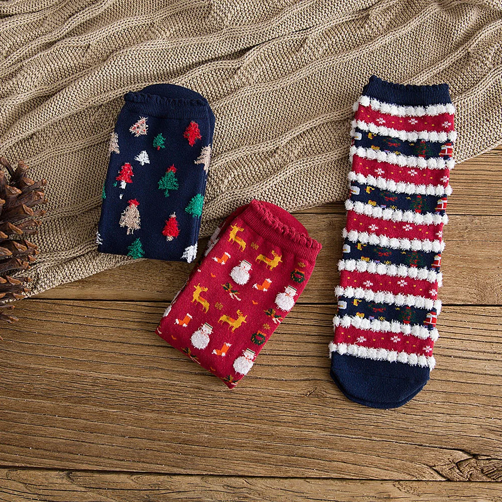 1 пара теплых женских носков, полосатые носки с объемным рисунком, осенне-зимние стильные Рождественские Зимние носки для женщин, женские счастливые носки, Calcetines Meias
