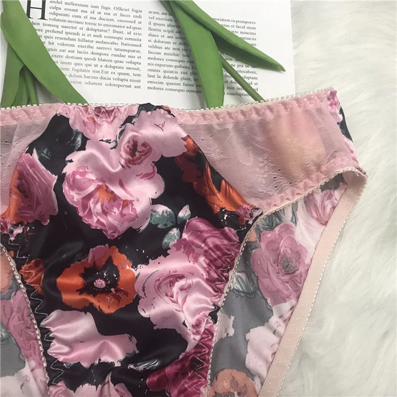 Sexy Gay Underwear Men Briefs Shorts Cueca Silk Flower Panties Man Flower Seamless Sissy Underpants Plus Size M-4XL 2