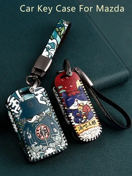 

Genuine Leather Car Key Case Alarm Chain for Mazda Demio CX5 CX-5 3 2015 2 6 CX3 2018 Keyless Remote Cover Auto Accessories