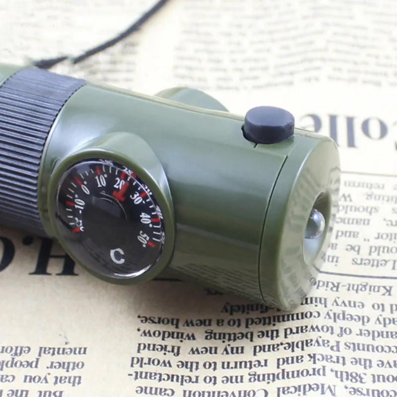 7в1 аварийный свисток компас многофункциональный инструмент Лупа фонарик контейнер для хранения термометр для кемпинга Пешие прогулки