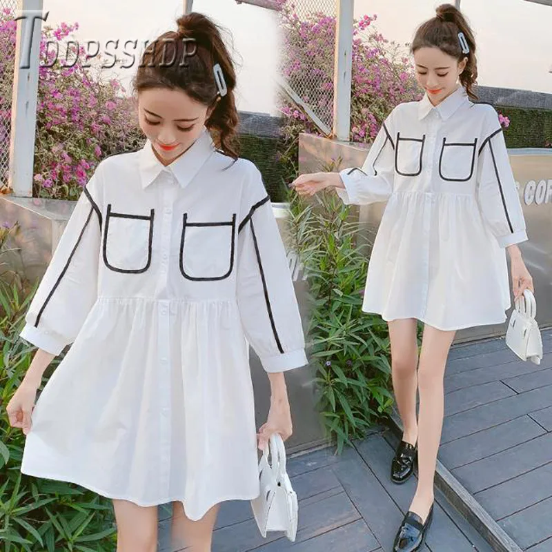 2020 Summer New Loose Long Sleeve Women Dress White Color Female Dresses | Женская одежда