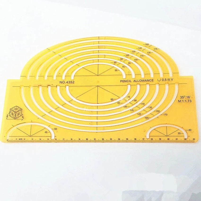 Геометрические рисунки шаблоны K Смола Овальный шаблон для измерений линейки прозрачный желтый шаблон для рисования, сильная гибкость