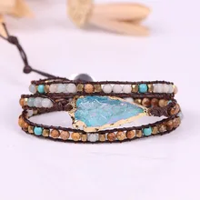 Премиум бусы браслет из натурального камня бусины браслет с голубыми кристаллами 5 прядей кожаный браслет обруч подарок на день Святого Валентина ювелирные изделия ручной работы