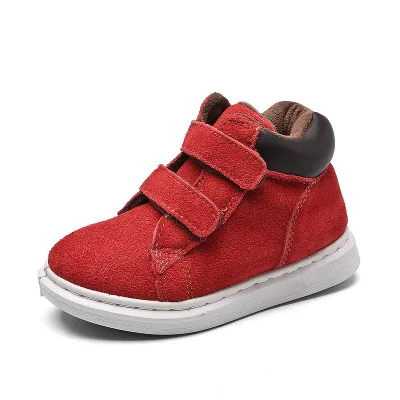 red with cotton Новинка; обувь из натуральной кожи; повседневная обувь для мальчиков и девочек; детские ботинки; детская обувь - Цвет: red with cotton