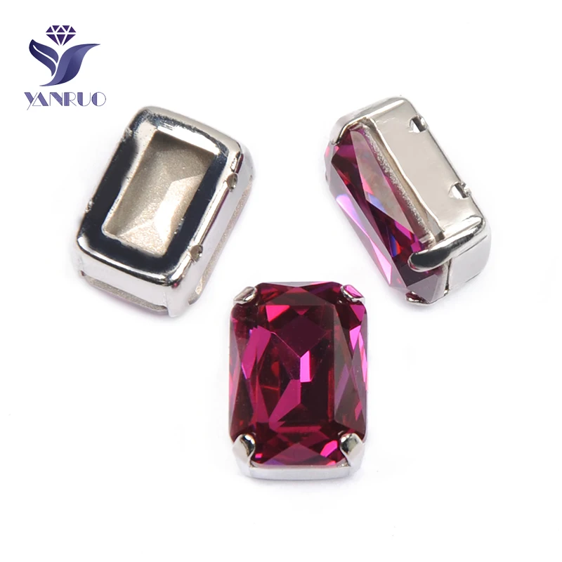 

YANRUO 4627 All Sizes Fuchsia Octagon Luxury Crystals Sew On Rhinestones Point Back Strass Fancy Stones For Needlework