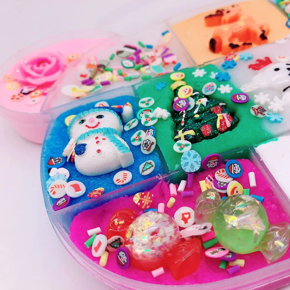 Portable Christmas Pallet Slime Snowman Charms Santa Claus Candy Slice Plasticine Toy Squishy Antistress For Kids Christmas Gift