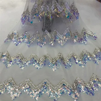 

white Embroidery African Mesh Lace Fabrics 3d Sequins Lace Fabrics Flower Pattern Sequence Laces Fabric for Nigerian Net Lace