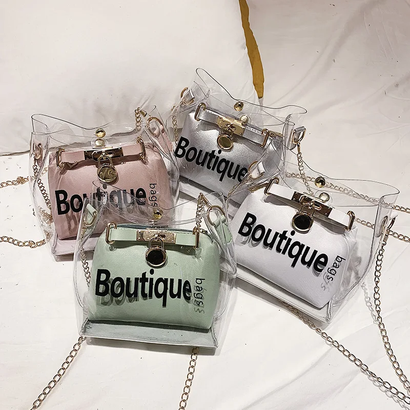

Transparent Jelly Bag Women's 2019 New Style Fashion INS Super Fire Summer Fairy Shoulder Bag Shoulder Chain WOMEN'S Bag.