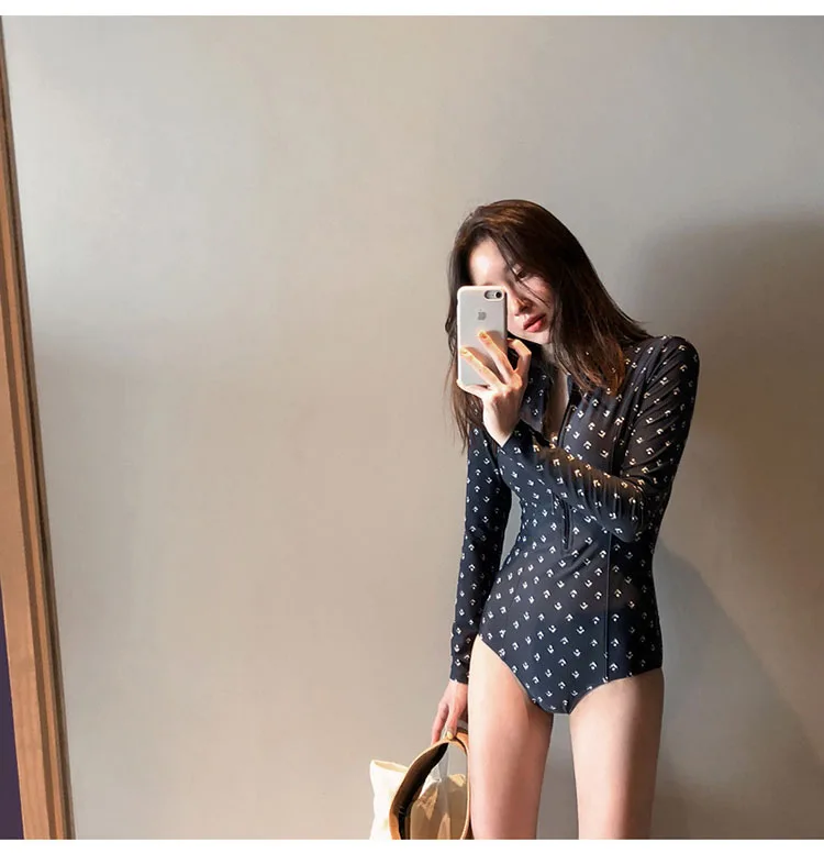 Diving One Piece Swimsuit Print Long Sleeve Women Swimwear Bathing Suit Rash Guard Surfing For Rash Guard Surfing Swimsuit