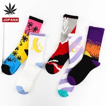 Хлопчатобумажные забавные носки с изображением кокосовой пальмы, теплые женские носки с круглым носком, с изображением Луны, каваи, искусство, счастливые японские Дышащие носки, модная повседневная Уличная одежда