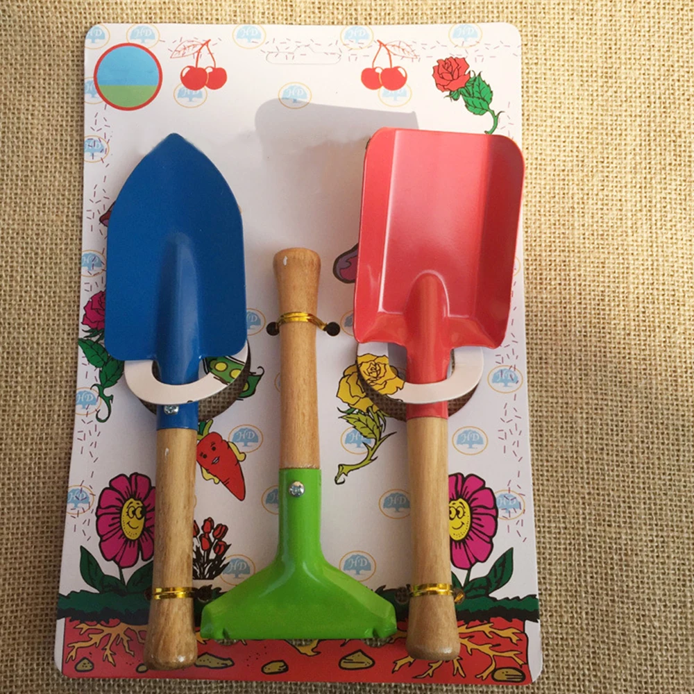 Casa tipo 3 unids/set Mini rastrillo de jardín Pala pequeña Floral pala de madera herramientas de jardinería niños lindo jardín conjunto de herramientas de mano
