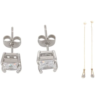 

CZ Stone Long Earrings Female Brand Gold Plated Dangle Earring & Nice Clear Square Cubic Zirconia Copper Stud Earrings