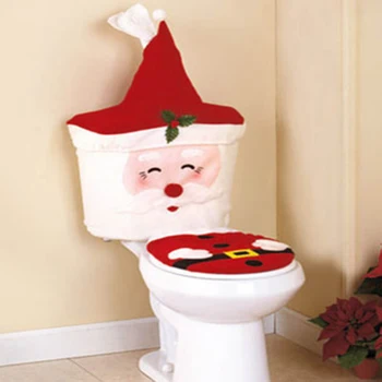 

1Set Christmas Decorations for Home Navidad New Christmas Decorations Bathroom/WC Red Santa Claus Toilet Seat Cover and Rug