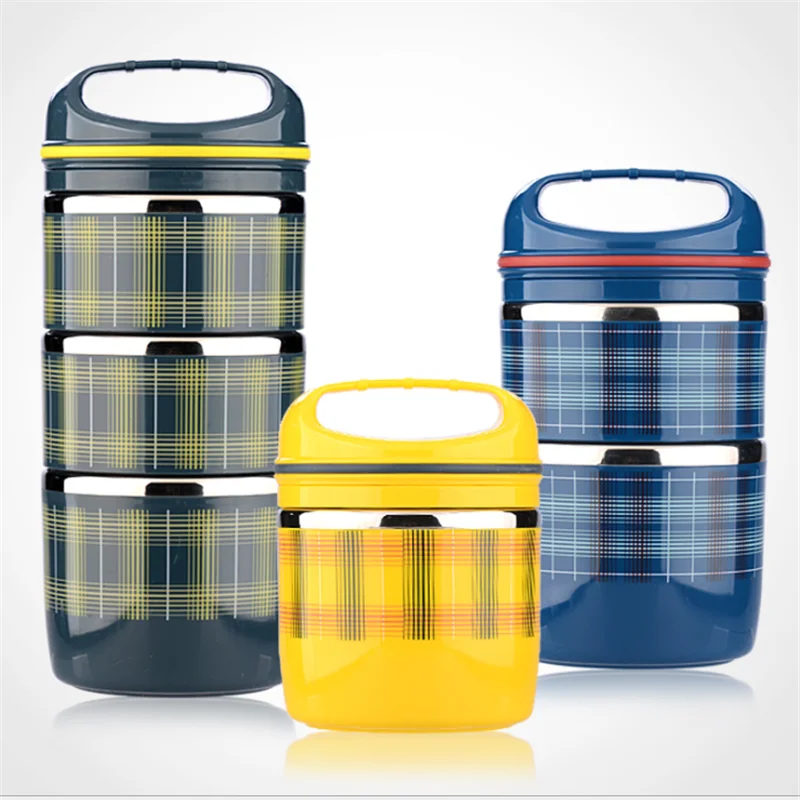 

Stainless steel lunch box three-layer bowl-shape round durable Korean-style fall-proof printing logo anti-overflow decompression