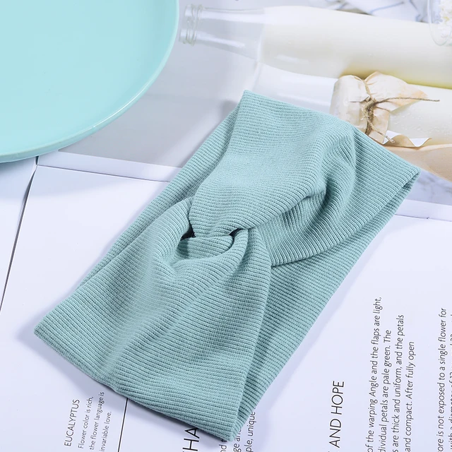 Women Headband Twist Turban Solid Wide Knitted Knotted Yoga Twisted Hairband Accessories For Turban Bandage Bandanas Hair Bands 01-Green