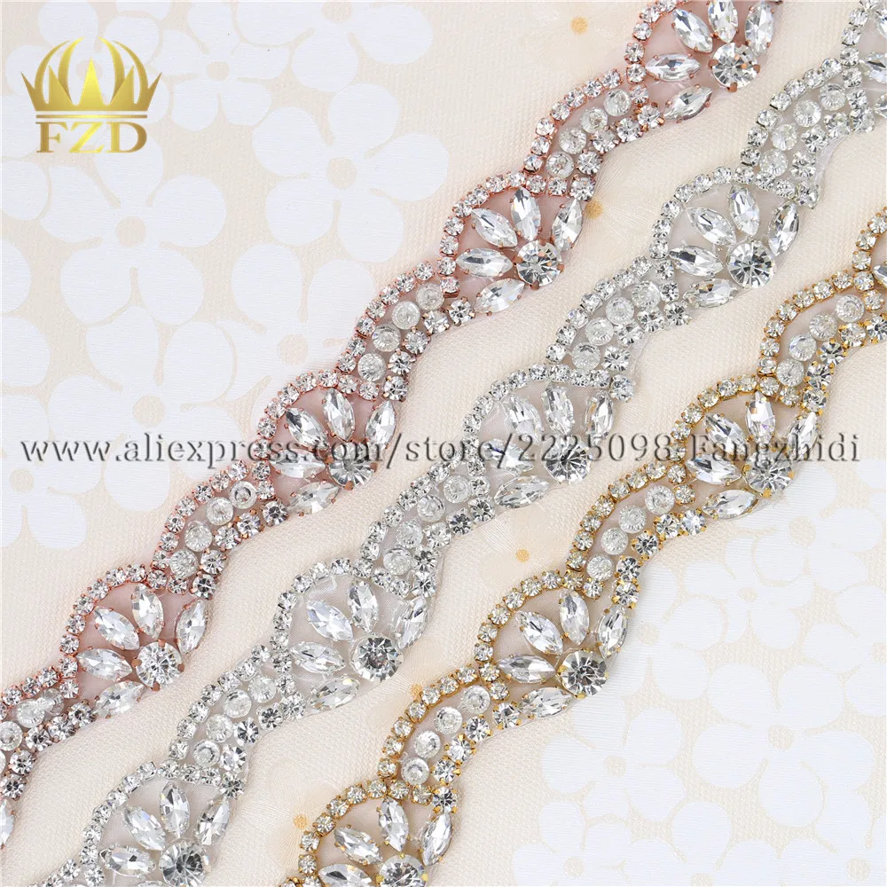 

(10 yards) Wholesale Iron On Sewing Beaded Rhinestone Sash Bring Crystal Appliques Trim for Wedding Dress Headpieces Garters