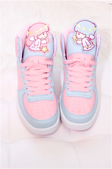 Прямая поставка; кроссовки с высоким берцем в стиле Харадзюку С героями мультфильмов; цвет розовый; Kawaii; женская спортивная обувь для студентов; милые повседневные кроссовки для бега в стиле Лолиты - Цвет: LittleTwinStar
