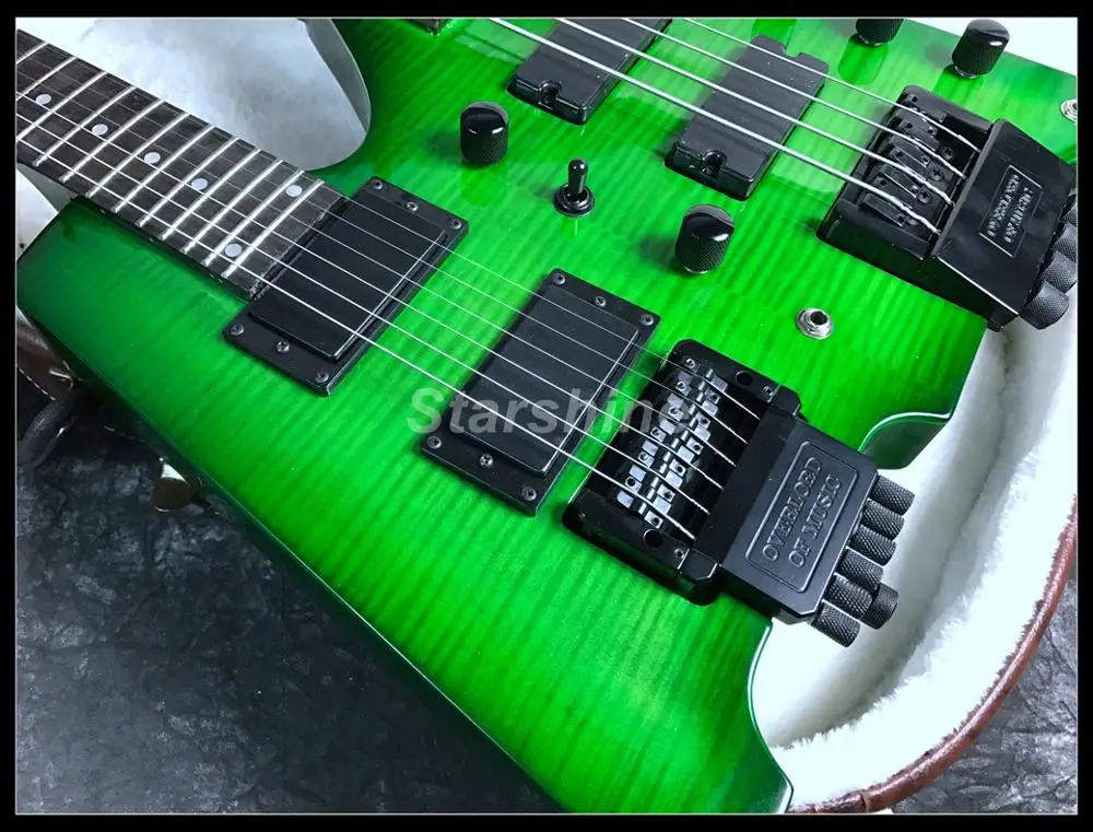 D-D1 Double Neck Headless Electric Guitar And bass Black Hardware Flamed Maple Top veneer Set in Joint
