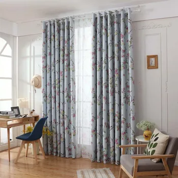 

Flower Blackout Curtains with Bird Print 1 Panel Polyester Fabric Finished Bedroom Living Room Kitchen Window Door Drapes Decor