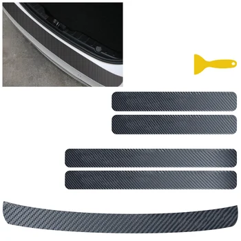 

5pcs Black Universal Carbon Fiber Car Doorsill Bumper Scratch Strip Anti Kick Protect Sticker with Small Scraper for Auto Cars