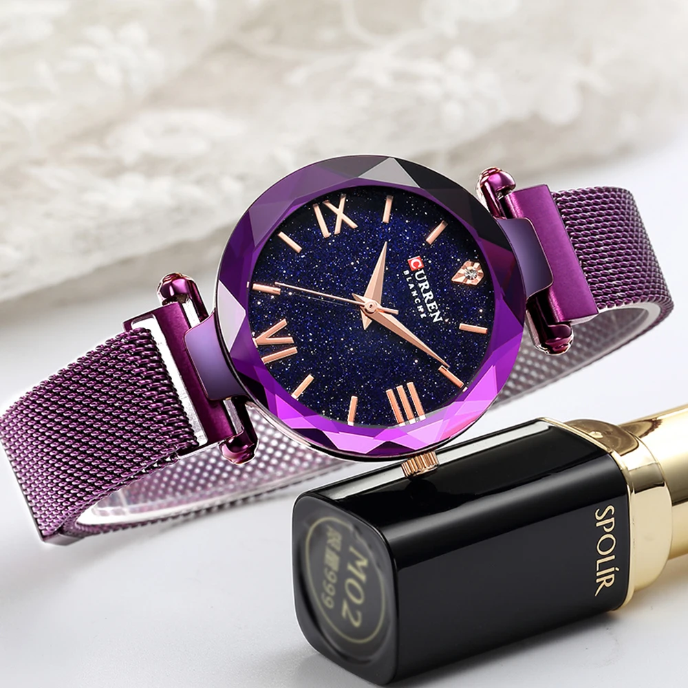 Часы для женщин CURREN Luxe lady Horloges Mesh Dames Klok Magneet Gesp звездный подарок Oppervlak