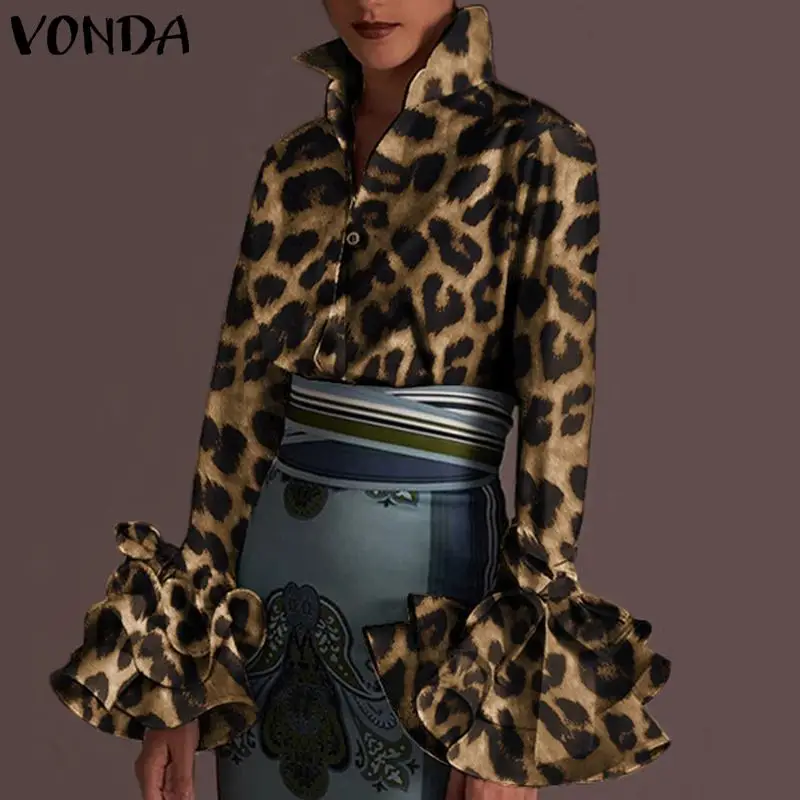 

Leopard Print Blouse Vintage Printed Tops Casual Loose Office Ladies Shirts 2020 VONDA Female Tunic Plus Size S-5XL Blusas