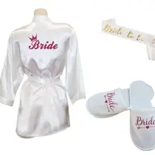 Индивидуальный комплект из 3 предметов, блестящий, золотой, атласный, короткий халат атласный, тапочки для невесты, peignoir, женские свадебные вечерние,, кимоно, Халат