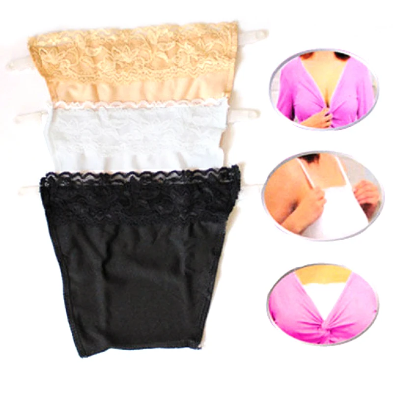 

3 pcs Women Quick Easy Clip-on Lace Mock Camisole Bra Insert Wrapped Chest Overlay Modesty Panel