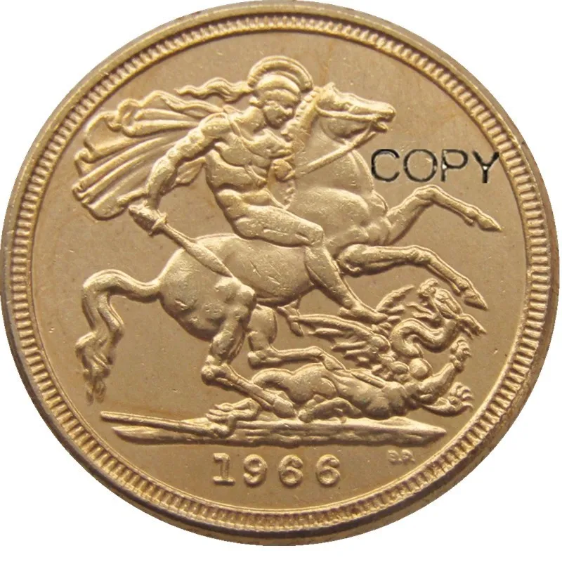 1966 Регина FD ELIZABETH II DEI GRATIA Позолоченные 1 SOVEREIGN копии монет