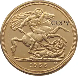 1966 Регина FD ELIZABETH II DEI GRATIA Позолоченные 1 SOVEREIGN копии монет