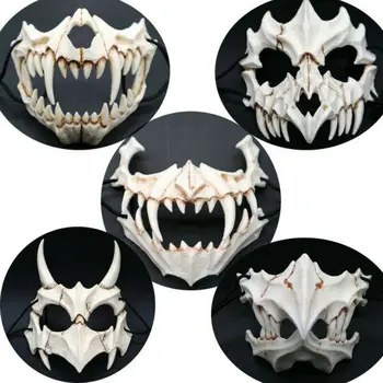 

Japanese Dragon God Mask Resin Cosplay Mask White Skull Scary Half Face Mask Hot