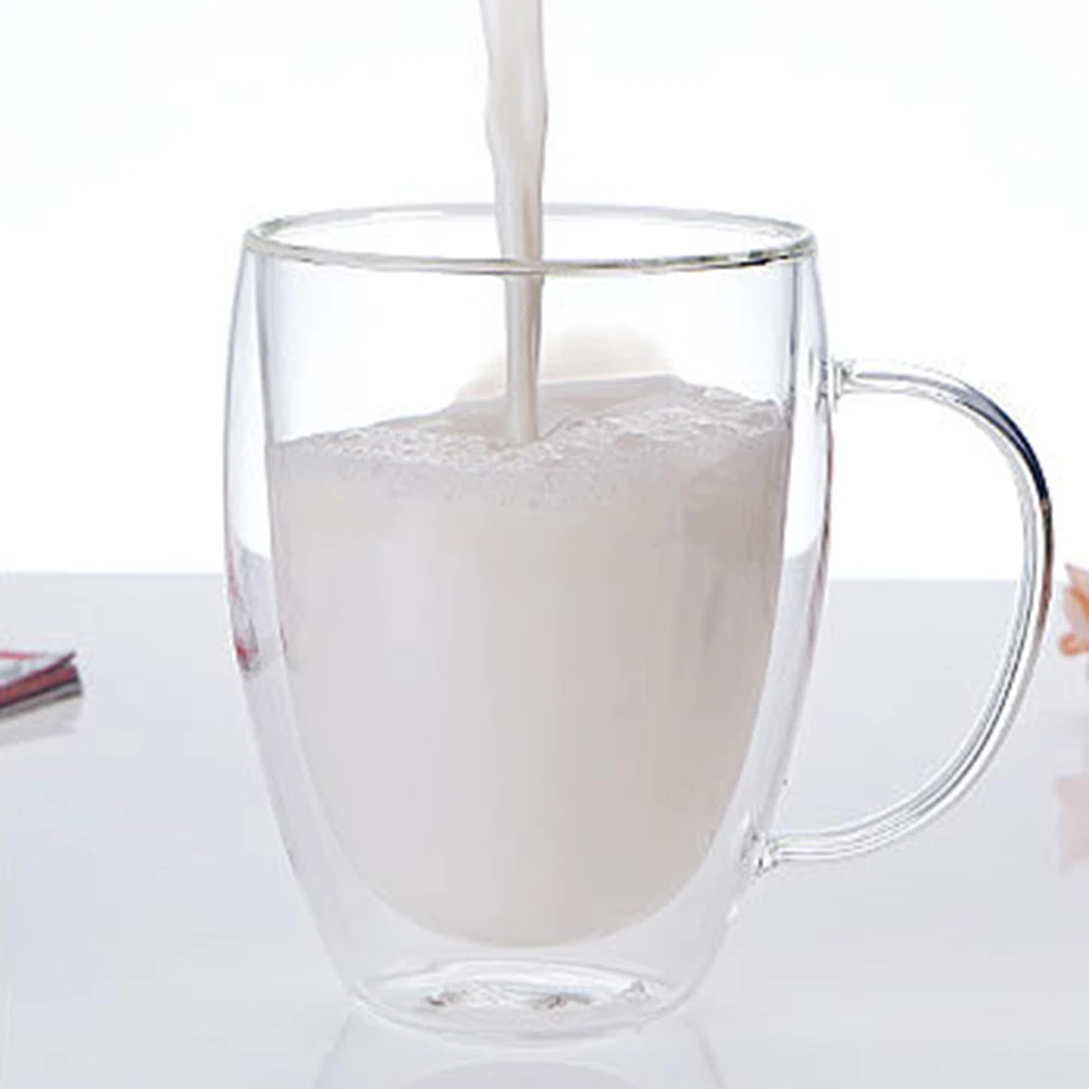 Портативная прозрачная стеклянная чашка для воды кофейная кружка с двойными стенками Изолированная с ручкой питьевая стеклянная чашка питейная посуда кружки гидро колба