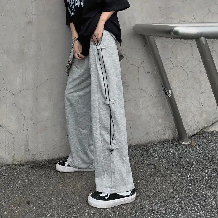 Pantalón corto de pierna ancha de cintura alta para mujer, pantalón negro hasta la rodilla, de algodón puro, coreano, con cordón, informal, suelto, para vacaciones, Verano