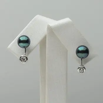 

7.5-7.6mm Round Black Green Real Akoya Pearl Earrings 925 Sterling Silver
