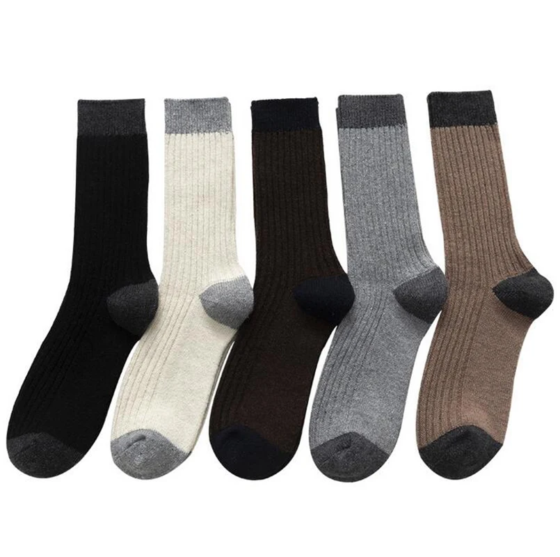 

New Men's Winter Wool Double Needle Color Matching Retro Tube Socks 5 Pair / Pack