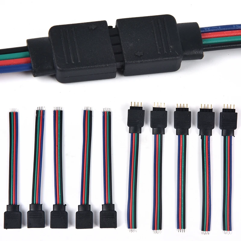 10Pcs New 4Pin Male + Female Connector Cable Wire For 3528 5050 LED Strip Light 5Pairs