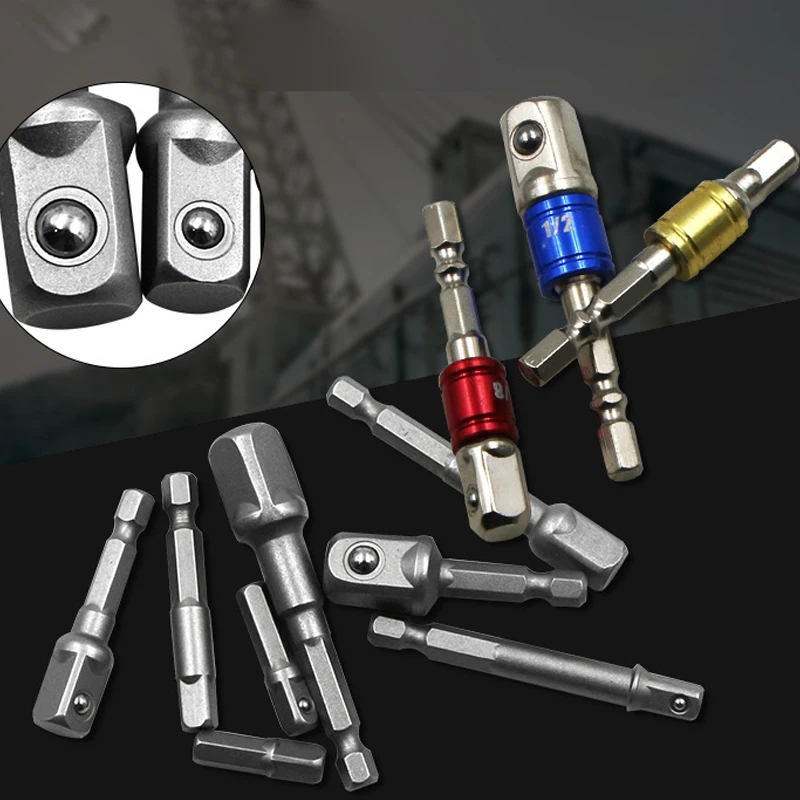  3pcs/set Chrome Vanadium Steel Socket Adapter Hex Shank to 1/4