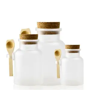 Round cosmetic empty matte cork jar bath salt bottle food storage container reusable bottle with wooden spoon