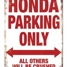 "HONDA Parking" White Metal Wall Sign Plaque Garage Classic Car Civic Type R(Visit Our Store, More Products