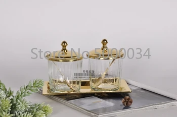 

India Import Europe And America-Creative Top Grade Luxury Glass Seasoning Containers Set Northern European-Style Brass Cover