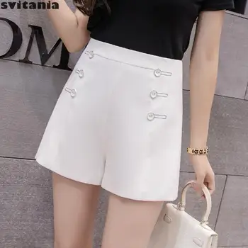 

Svitania Women's Shorts Korean High Waist Double Breasted A-line Casual Solid Regular Pants